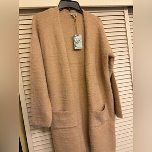 Nostalgia woman’s Cardigan Sweater Midi length Tan 3/4 Length NEW Sz XL